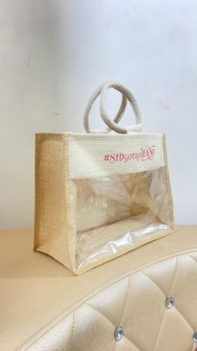 Jute Bag With PVC Window For Promotion, Gift Packaging