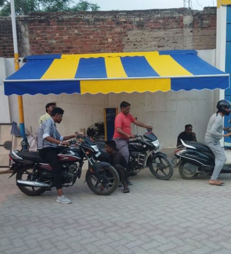 Striped Petrol Pump Awning, Color : Blue, Yellow