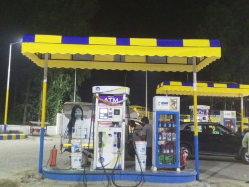 Striped PVC Petrol Pump Canopy, Color : Blue, Yellow