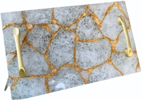 Gemstone Polished Agate Serving Tray, Color : White Golden