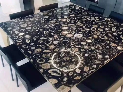 Black Agate Dining Table, Shape : Rectangle