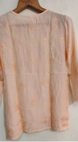 Chanderi Silk Chikankari Kurti, Color : Multicolor