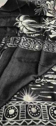 Hand Painted Hand Batik Tussar Silk Saree