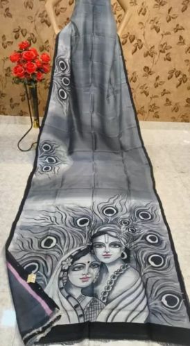 Hand Painted Murshidabad Pure Silk Saree