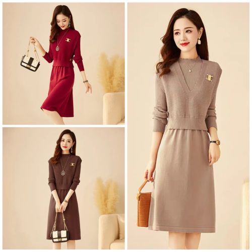 Ladies Elegant Knitted Dress 2 Piece Set