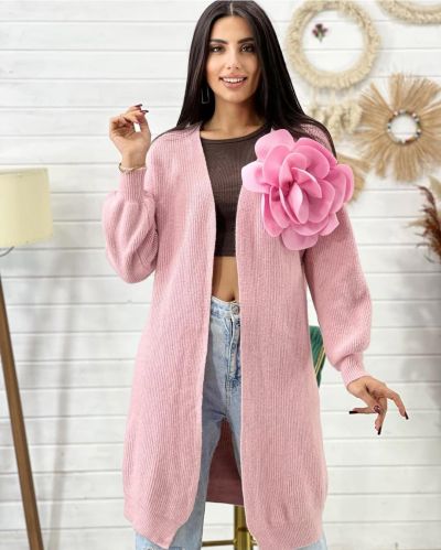 Ladies Pink Fancy Long Coat M, Xl