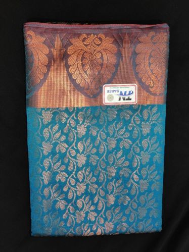 Woven Silk Unstitched Blue Kanjivaram Brocade Saree, Color : Multicolor, Speciality : Easy Wash, Dry Cleaning
