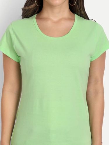 Ladies Cotton Mint Green Round Neck T-shirts
