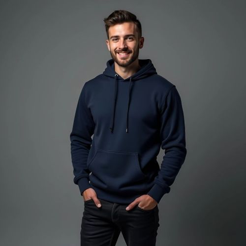 Mens Pure Cotton Navy Blue Hoodies