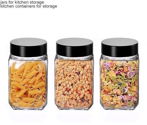 Cubical Square 300ml Transparent Glass Jars & Containers For Kitchen