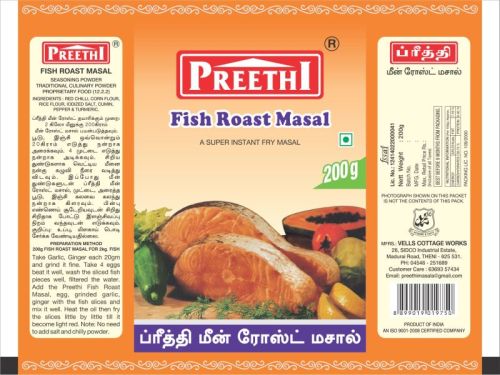 Preethi Blended Fish Roast Masala, Form : Powder, Certification : FSSAI, Packaging Type : Plastic Packet