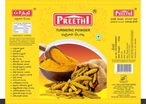 Preethi Turmeric Powder, Color : Yellow, Certification : FSSAI Certified, Packaging Size : 250gm