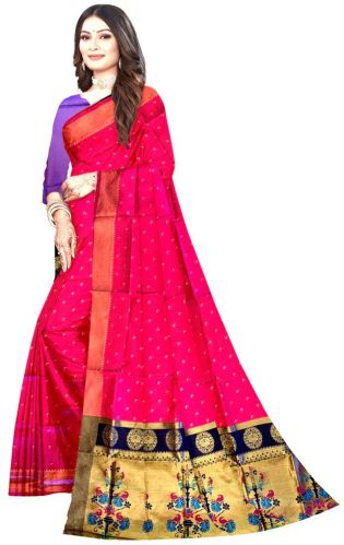 Zari Chandrakor Pink Silk Saree 550 Cms