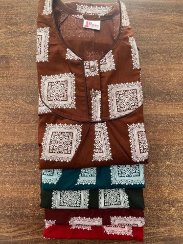 2 Button Piping Pattern Printed Cotton Nighties, Color : Multi Colour Free Size