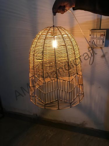 Bamboo Rattan Pendant Dome Hanging Lamp, Color : Natural