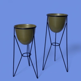 Powder Coated Plain IR1009GB Iron Planter Set For Decoration