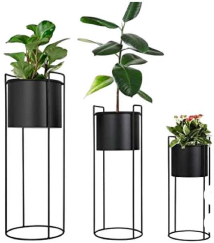 Powder Coated Plain IR1022BK Iron Planter Set, Color : Black For Decoration