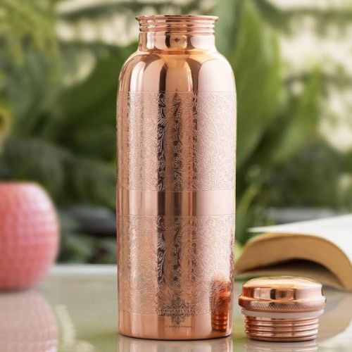 Printed Embossed Copper Water Bottle, Packaging Type : Paper Box