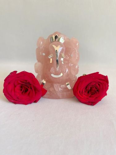 Polished Rose Quartz Resin Lord Ganesha Idol