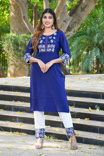 Ladies Embroidered Cotton Kurti Pant Set Xxl, Age Group : Adults, Packaging Type : Poly Bag