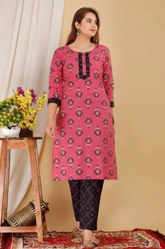 Ladies Fancy Cotton Kurti Pant Set M, Xl