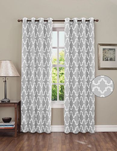 Polyester Fabric Printed Morocco Blocks Grey Curtain Window 5 Ft, Door 7 Ft, Long Door 9 Ft