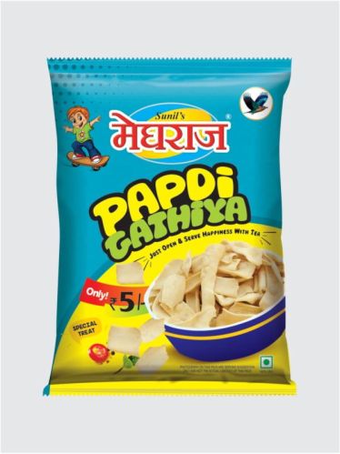 Meghraj Gathiya Papdi, Color : Yellow Fried, Certification : FSSAI Certified