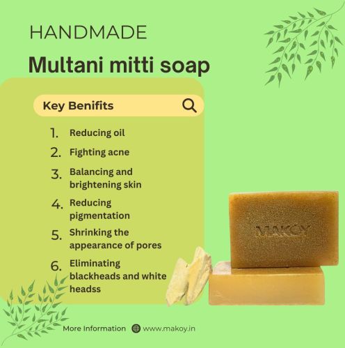 Makoy Multani Mitti Soap, Shape : Rectangle, Packaging Type : Box Pack, Packaging Size : 7.8*5.5*2.5cm