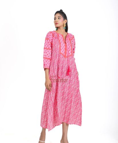 Printed Anokhi Cotton Dress, Sleeve Style : Long