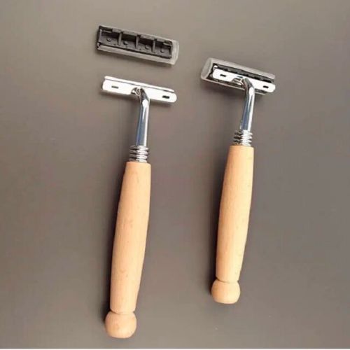 Polished Steel Bamboo Shaving Razor, Color : Grey, Brown Standard