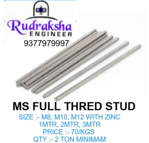 Mild Steel Full Threaded Stud M8, M10, M12 With Zinc, Standard : 4.6