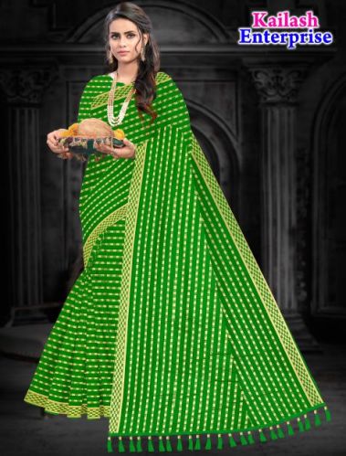 Printed Green Cotton Saree Party Wear