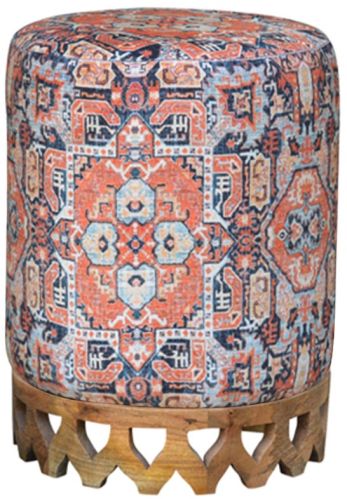 Cotton Round Wooden Ottoman, Technics : Handmade For Decoration, Home, Living Room, Outdoor