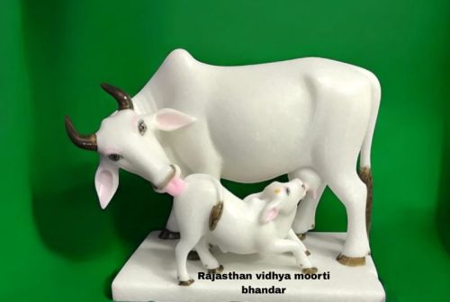 Marble Cow & Calf Statue For Home Decor