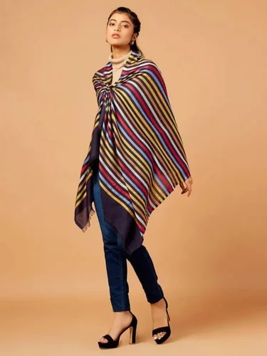 Stripped Sku AS01090551 Woolen Stole, Color : Multi Color 70x180 Cm, Technics : Handloom