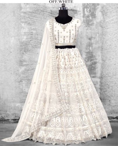 Embroidered Off White Bridal Lehenga, Sleeve Type : Half Sleeves