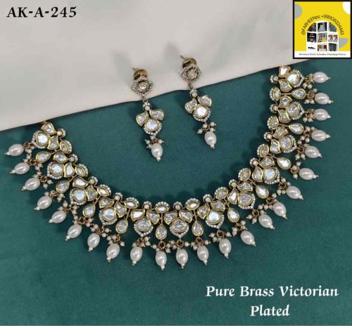Pure Brass Real Kundan Necklace Set Engagement, Party, Wedding