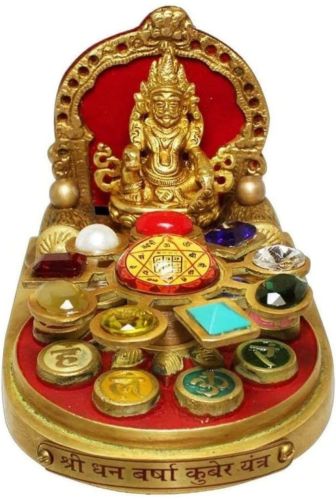 Polished Panchadhatu Kuber Yantra Chowki 10x8 Inch