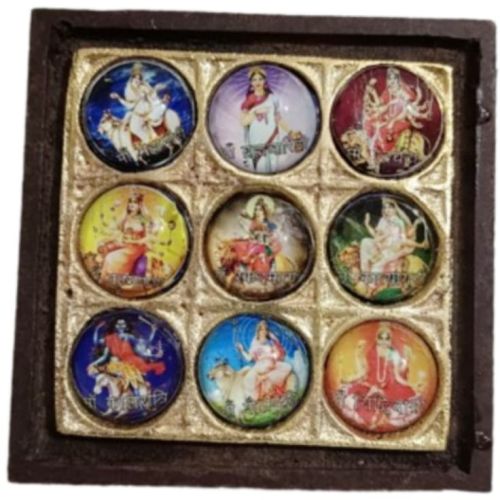 Wooden Shree Navdurga Yantra Chowki, Packaging Type : Box Packaging