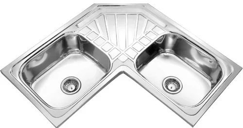 Polished Corner Kitchen Sink, Color : Silver Standard