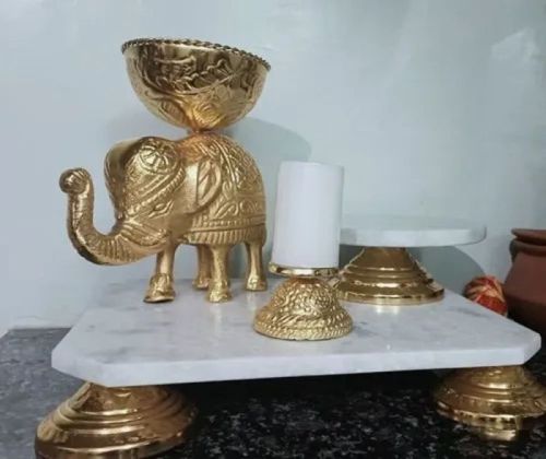 Plain Elephant Chowki Set, Color : Golden For Small Decorative Items