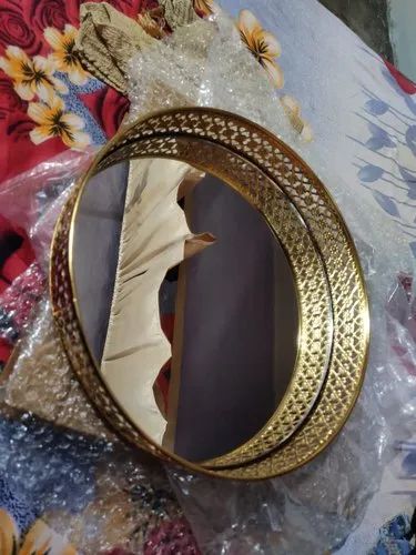 Stainless Steel Metal Mirror Tray, Shape : Round