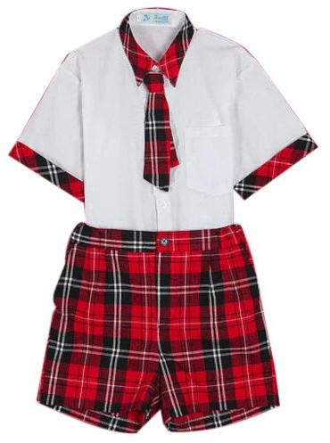 Cotton Check Boy Kids School Uniform, Color : White, Red, Age Group : 3-5 Years