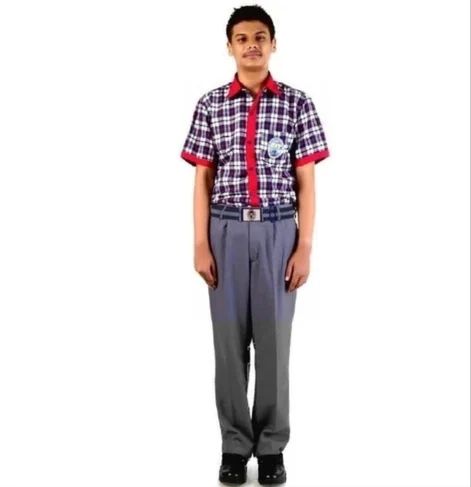 Checked Cotton Boys School Uniform, Sleeves Type : Half Sleeve, Age Group : 10-15years