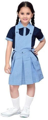 Plain Cotton Girl Kids School Uniform, Color : Sky Blue, Black, Age Group : 5-10years