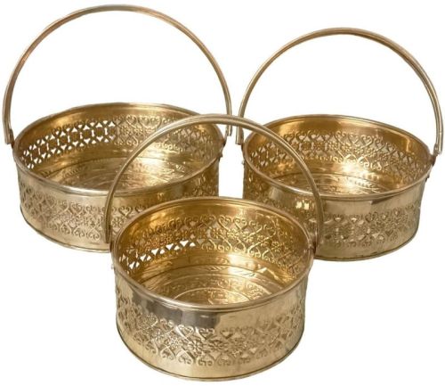 Polished Brass Fruit Basket Set B- 8x8x3”, C-7x7x3” Inches
