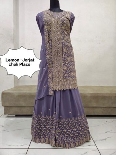 Ladies Lavender Sharara Suit With Dupatta All Sizes Party Wear, Technics : Machine Made