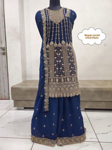 Ladies Navy Blue Sharara Suit With Dupatta