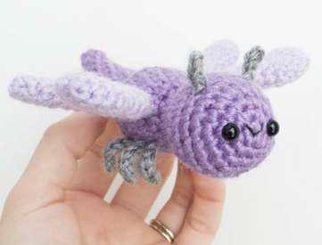 Purple Kaarak Wool Crochet Stuffed Dragonfly Toy, For Gift Play