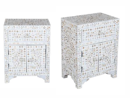 Floral Design 1 Drawer 2 Door Bedside Table